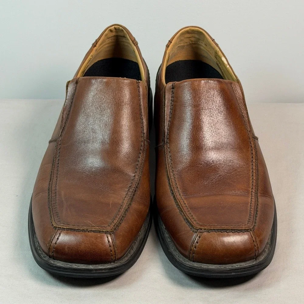 Merrell Mens 10M Brown Leather Square Toe Slip On Loafers Dress Shoes